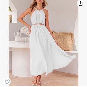 BTFBM Sleeveless Cutout Halter Maxi Dress - White
